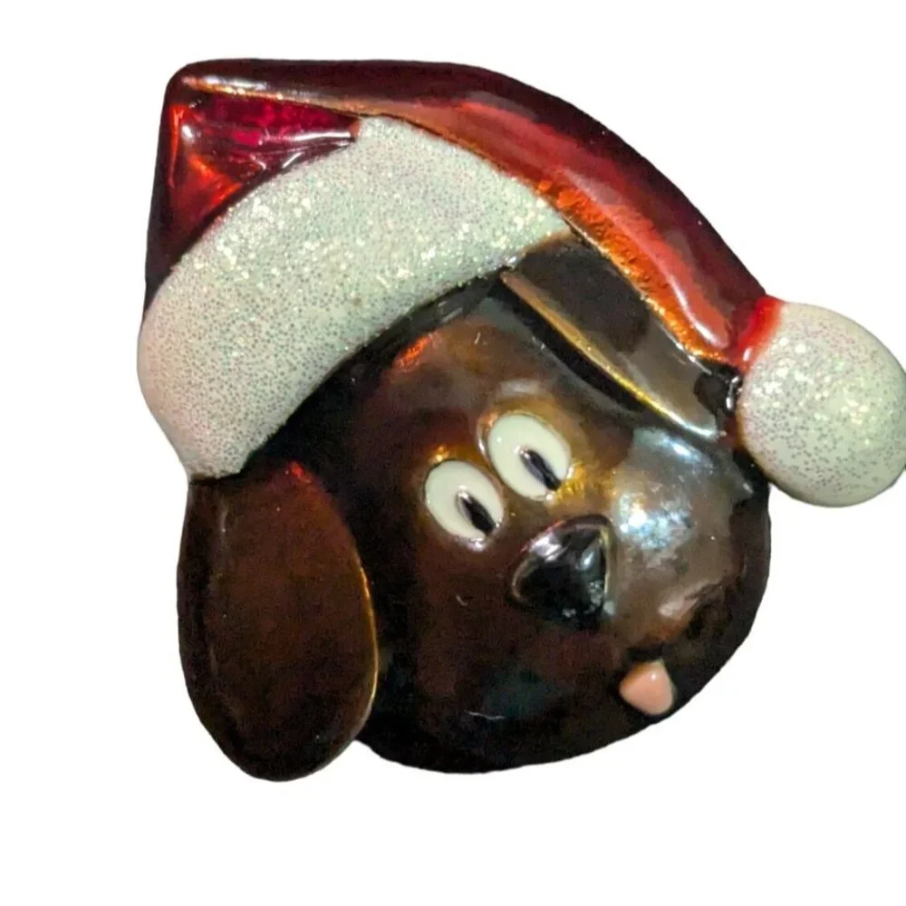 Christmas Dog Brooch Pin With Santa Hat Enamel Jewelry Holiday‎ Festive Fun